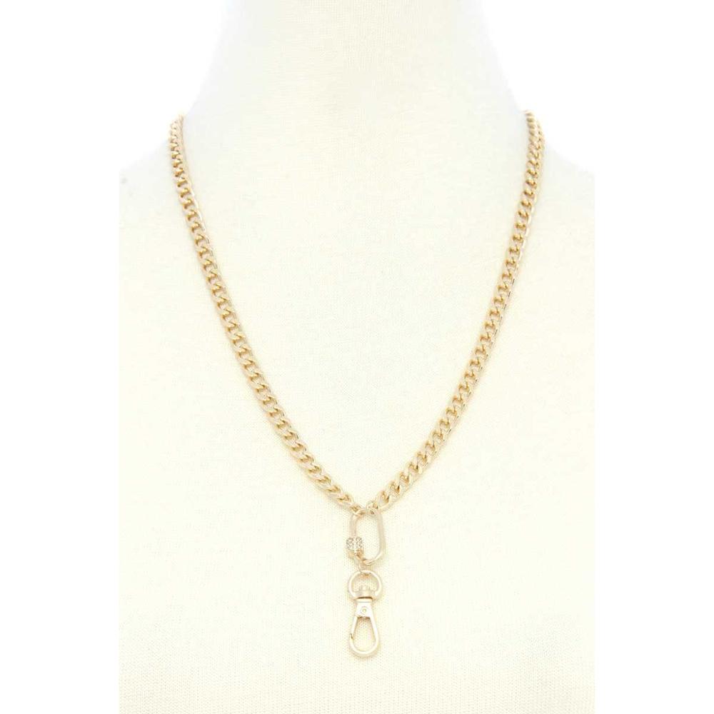 Oval Charm Curb Link Metal Necklace - Picture 1 of 5
